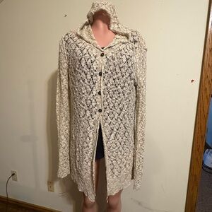 Maurices Women’s cream or ivory‎ crochet knit hooded cardigan with buttons